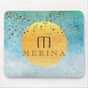 Gold Faux Foil Confetti Glitter Moon Personalise Mouse Pad