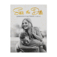 Gold Faux Foil Confetti Save the Date Postcard