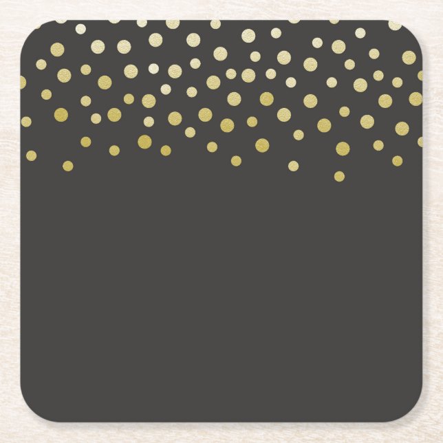 Gold Faux Foil Confetti Square Paper Coaster (Front)