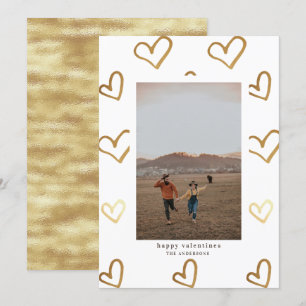 gold faux foil doodle hearts valentines photo card