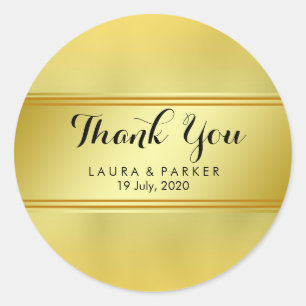 Gold Faux Foil Glitter Thank You Wedding Round Classic Round Sticker