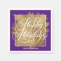 Gold Faux Foil Happy Holidays Purple