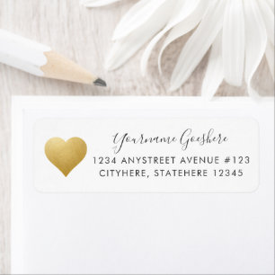Gold Faux Foil Heart Simple Wedding Return Address Label
