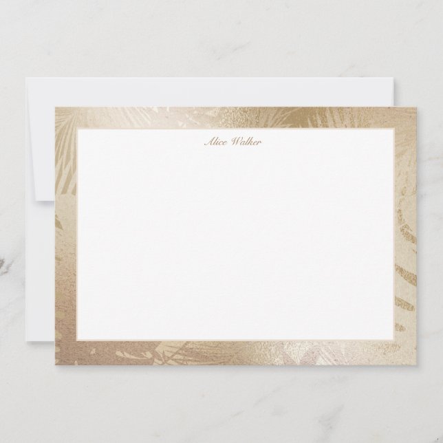 gold faux foil tropical leaves monogram card (Front)