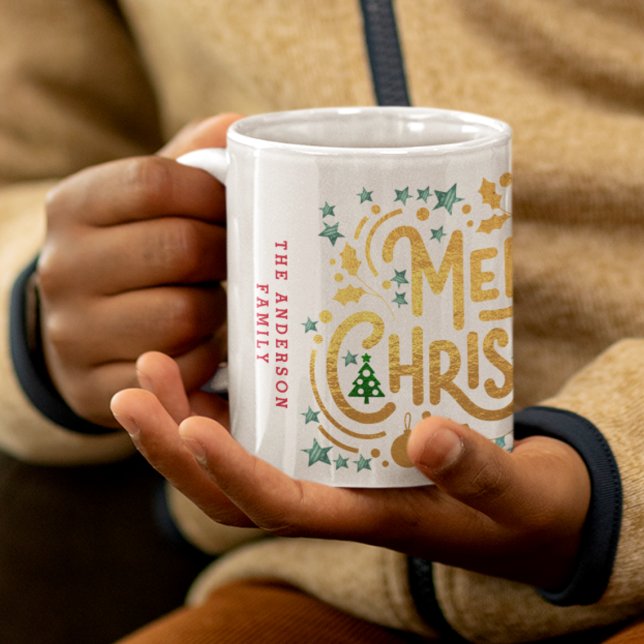 Gold Faux Foils Merry Christmas Holiday Photo Coffee Mug (Creator Uploaded)
