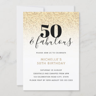 Gold Faux Glitter 50 & Fabulous 50th Birthday  Invitation