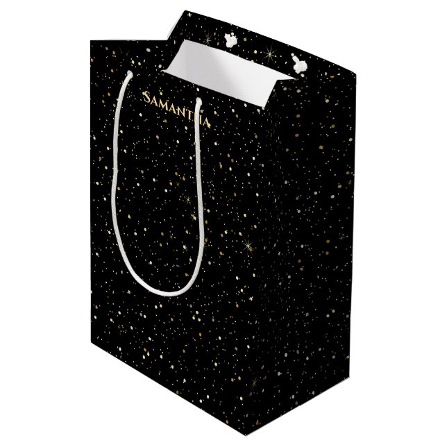 Gold faux glitter and sparkles medium gift bag (Back Angled)
