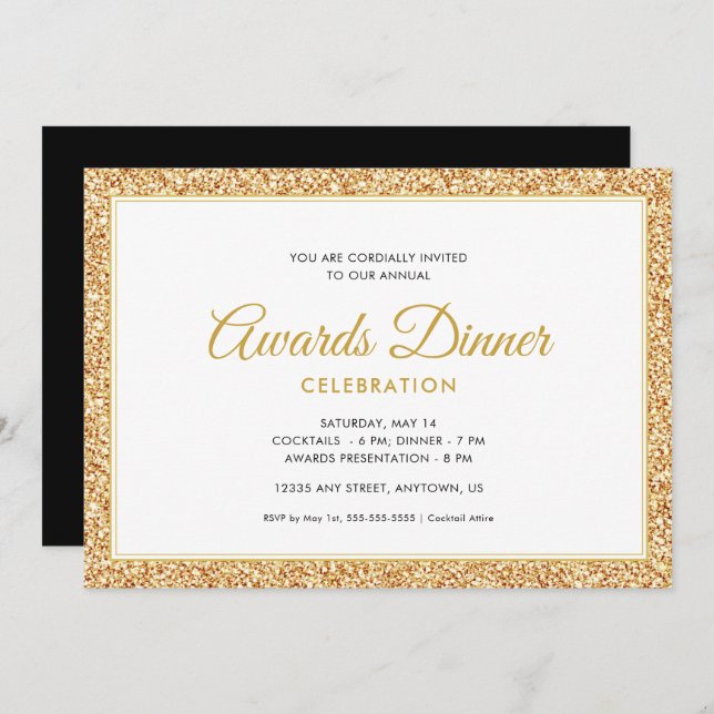 Gold Faux Glitter | Awards Dinner Celebration Invitation (Front/Back)