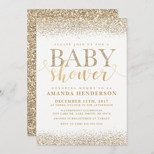 Gold Faux Glitter Baby Shower Invitation (Front/Back)