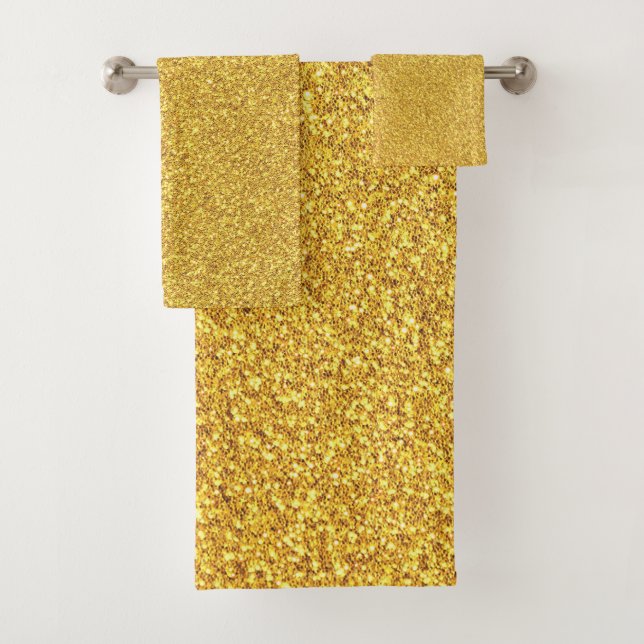 Gold faux glitter bath towel set (Insitu)