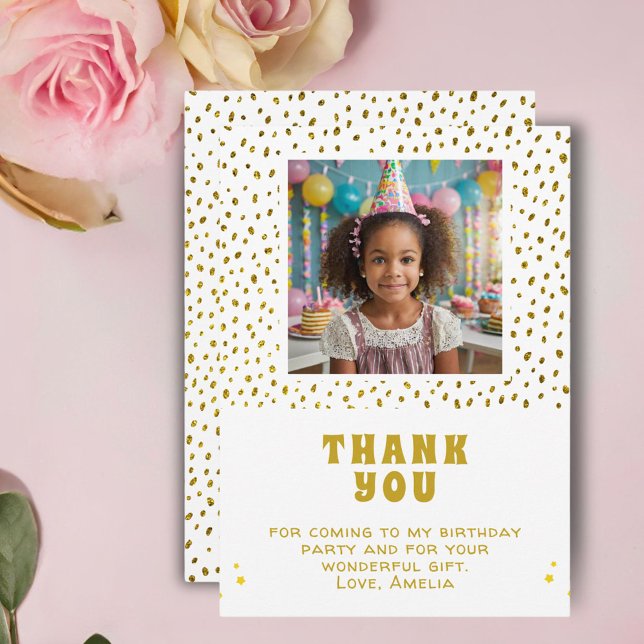 Gold Faux Glitter Birthday Girl Photo  Thank You Card (Creator Uploaded)
