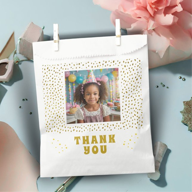 Gold Faux Glitter Birthday Girl Photo Thank you Favour Bag (Creator Uploaded)