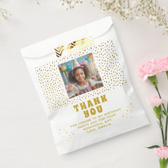 Gold Faux Glitter Birthday Girl Photo Thank you Favour Bag (Sealed)