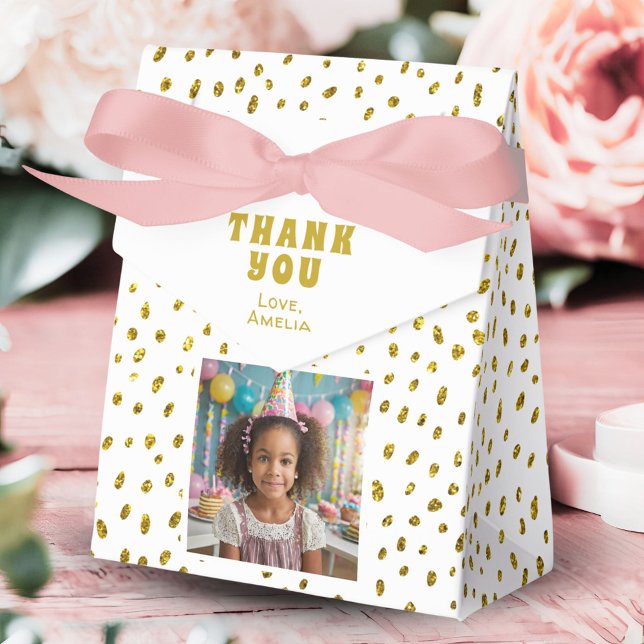 Gold Faux Glitter Birthday Girl Photo Thank you Favour Box (Creator Uploaded)