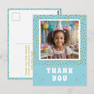 Gold Faux Glitter Birthday Girl Photo Thank you Postcard