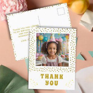 Gold Faux Glitter Birthday Girl Photo Thank you Postcard