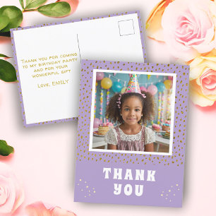 Gold Faux Glitter Birthday Girl Photo Thank you Postcard