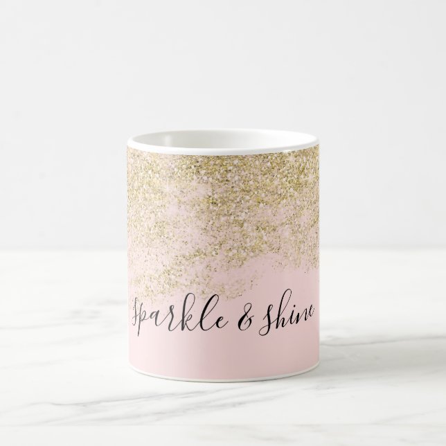 Gold Faux Glitter Blush Pink Sparkle Coffee Mug (Center)