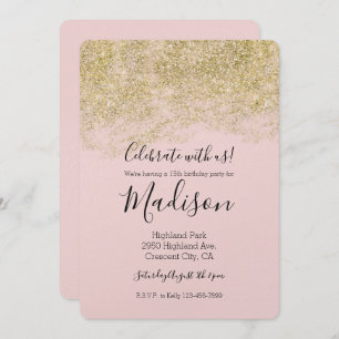 Gold Faux Glitter Blush Pink Sparkle Invitation