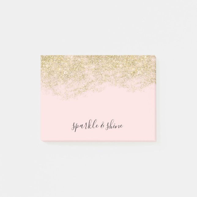 Gold Faux Glitter Blush Pink Sparkle Post-it Notes (Front)