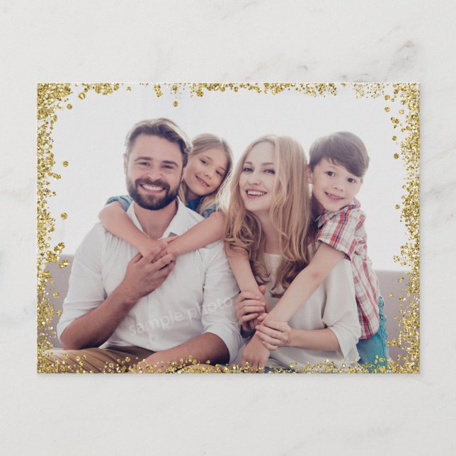 Gold Faux Glitter Border (CUSTOM) Holiday Postcard (Front)