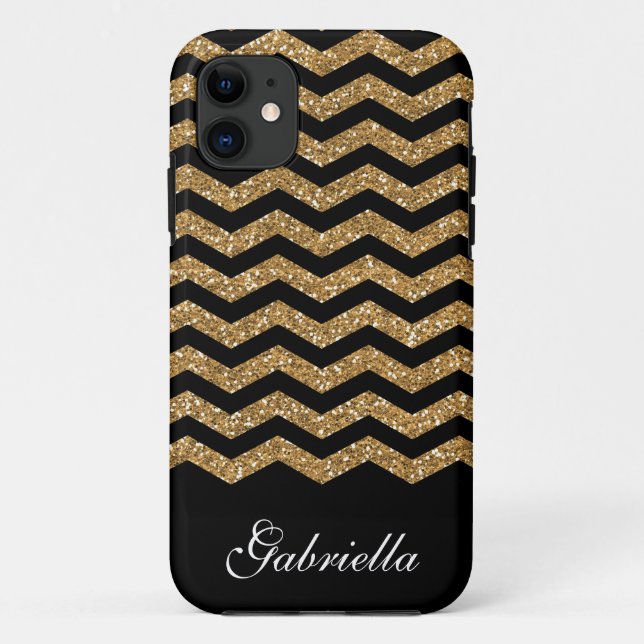 Gold Faux Glitter Chevron Case-Mate iPhone Case (Back)