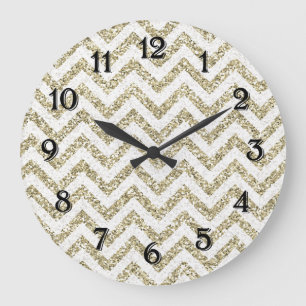 Gold Faux Glitter Chevron Large Clock