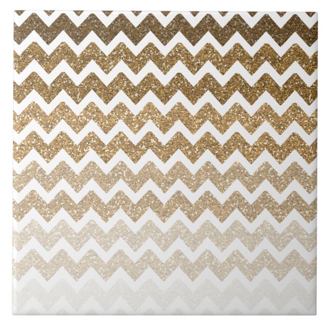 Gold Faux Glitter Chevron Ombre Ceramic Tile (Front)