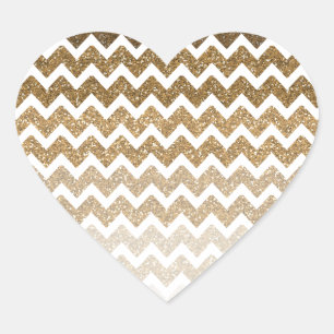 Gold Faux Glitter Chevron Ombre Heart Sticker
