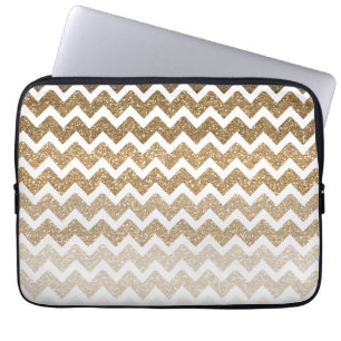 Gold Faux Glitter Chevron Ombre Laptop Sleeve