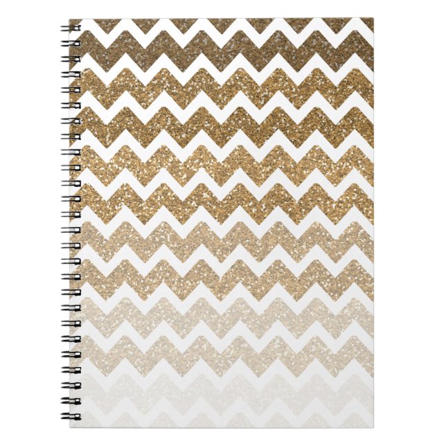 Gold Faux Glitter Chevron Ombre Notebook (Front)
