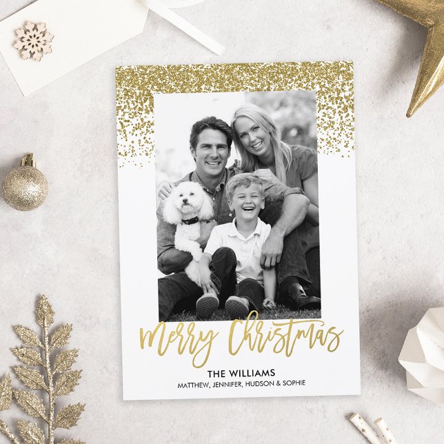 Gold Faux Glitter Christmas Photo Holiday Card (Creator Uploaded)