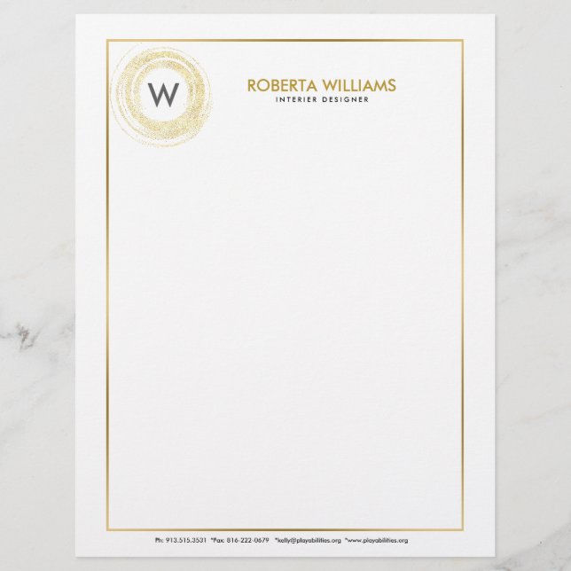 Gold Faux Glitter Circle Logo Custom Letterhead (Front)