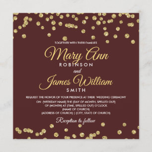 Gold Faux Glitter Confetti Elegant Wedding Marsala Invitation