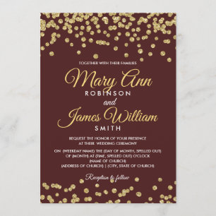 Gold Faux Glitter Confetti Elegant Wedding Marsala Invitation