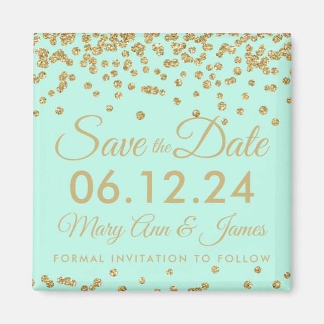 Gold Faux Glitter Confetti Save The Date Mint Magnet (Front)