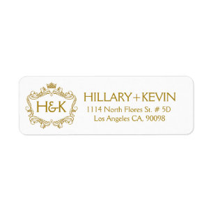 Gold Faux Glitter Crown & Floral Frame Return Address Label