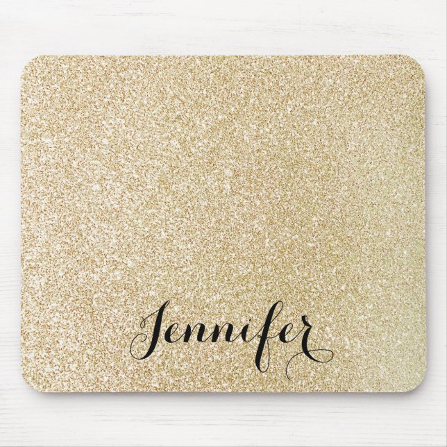 Gold Faux Glitter Custom Script Name Mouse Pad (Front)