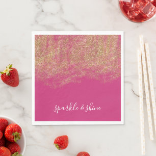 Gold Faux Glitter Girly Pink Sparkle Napkin