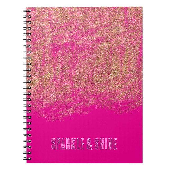 Gold Faux Glitter Girly Pink Sparkle Notebook (Front)