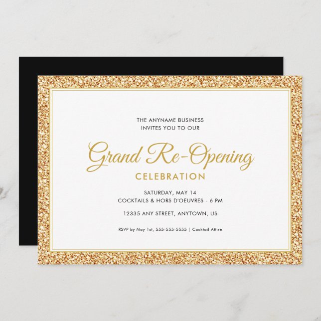 Gold Faux Glitter | Grand Re-Opening Invitation (Front/Back)