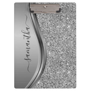 Gold Faux Glitter Handwritten Name Metal Monogram  Clipboard
