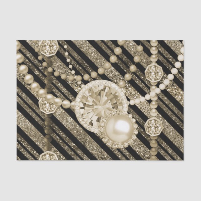 Gold Faux Glitter & Jewels Tissue Paper (Front)