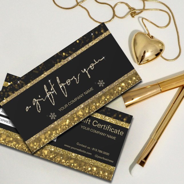 Gold Faux Glitter Lights Gift Certificate (#zazzlemade #giftcard #glittergold #certificate)