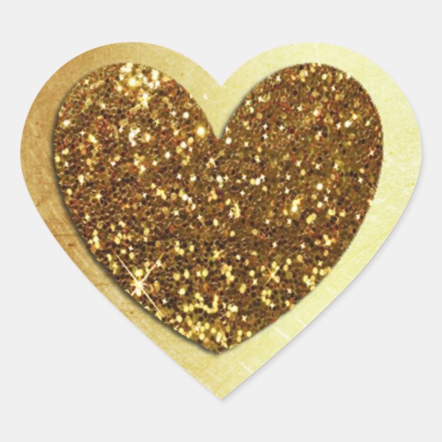 Gold Faux Glitter Modern Heart Shaped Sticker (Front)