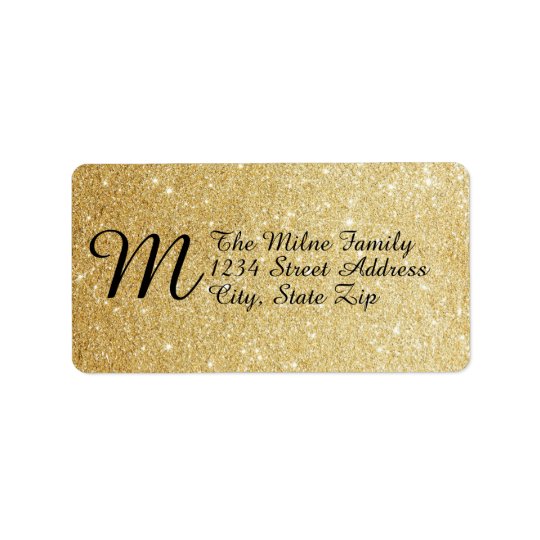 Gold Faux Glitter Monogram Address Labels