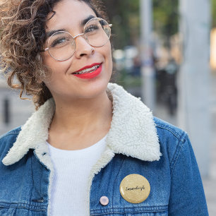 Gold Faux Glitter Monogram Name 6 Cm Round Badge