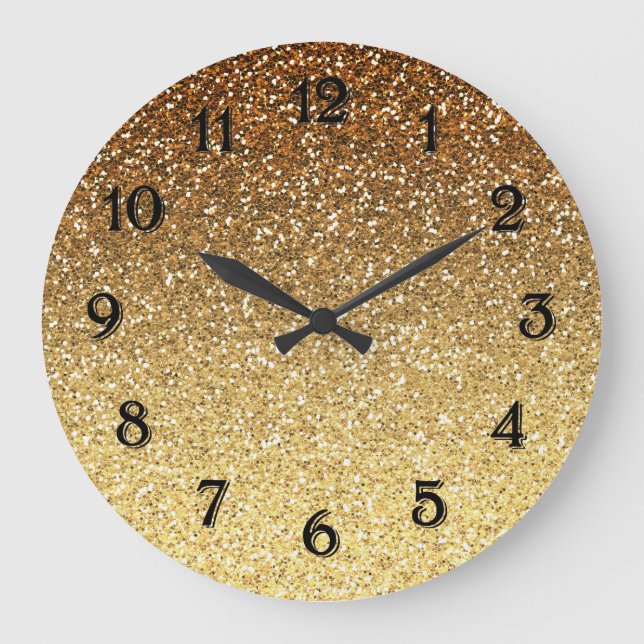 Gold Faux Glitter Ombre Large Clock (Front)