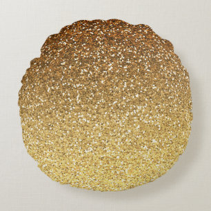 Gold Faux Glitter Ombre Round Cushion