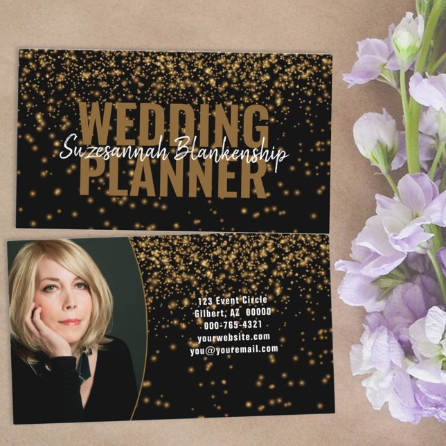 Gold Faux Glitter  Over Black Custom Photograph Business Card (Creator Uploaded)